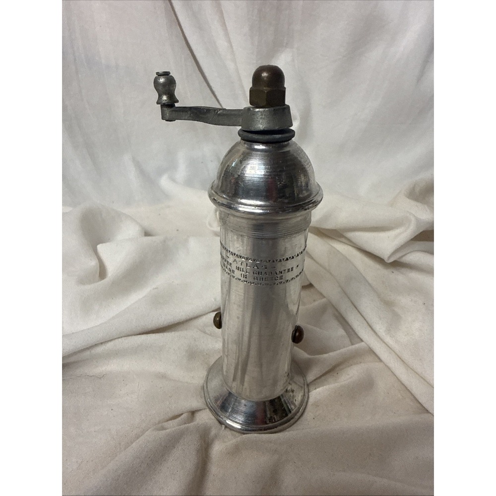 Vintage Atlas Chrome Pepper Mill Grinder 6" Hand Crank Made in Greece MCM